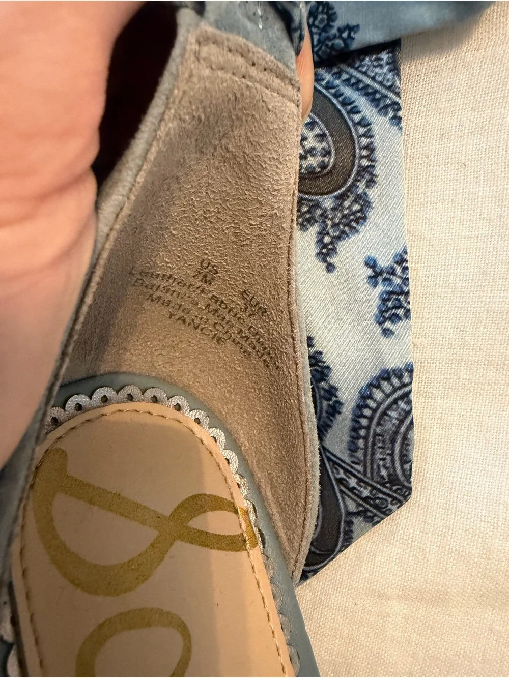 Sam Edelman Blue Paisley Ankle-Tie Block Heels